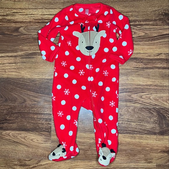 Just One You Carters Fleece 2 Way Zipper Footie Pajamas Red Christmas Reindeer - Picture 1 of 5